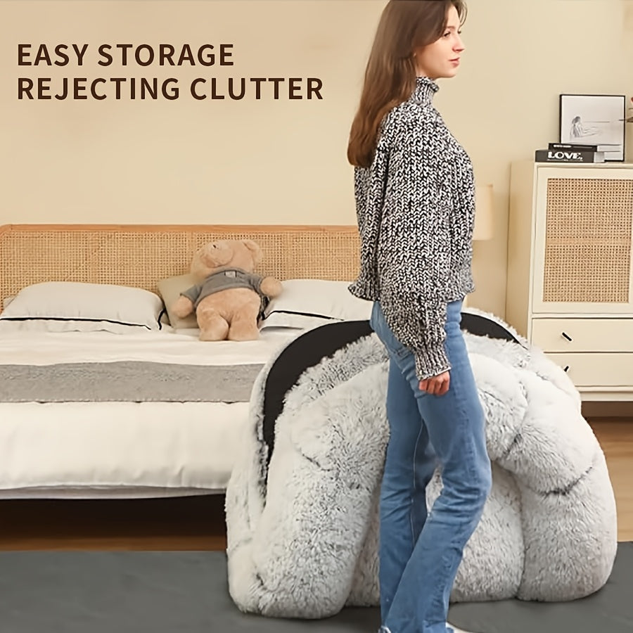 Gray Luxurious Orthopedic Memory Foam Dog Bed - Human-Sized, Washable Faux Fur, Includes Full Pillow, Blanket & Cushion - Ideal for Napping & Snuggling