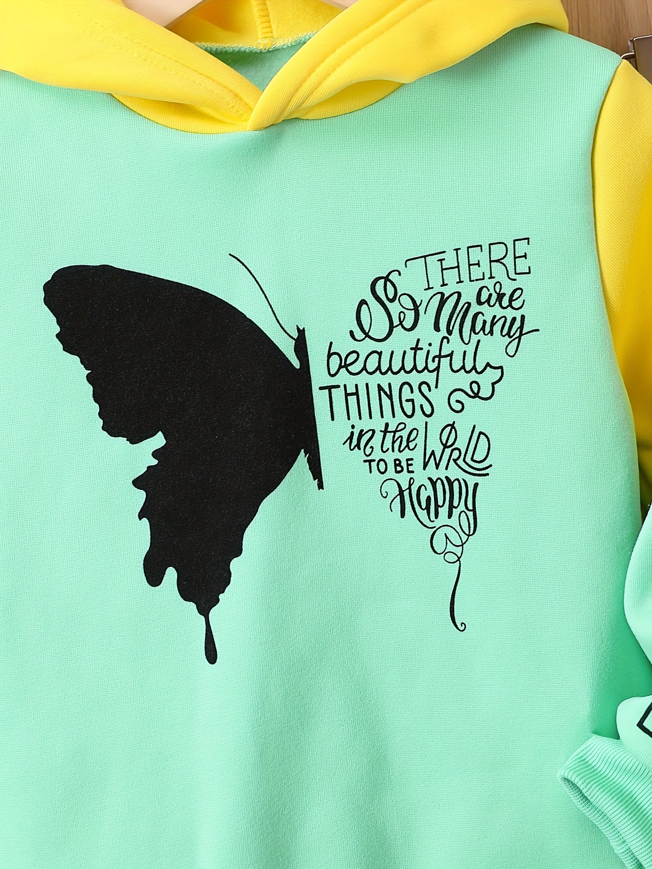 [For 4-12 Years Old Butterfly Sweatshirt] Girls 2-piece Butterfly Print Fleece Hooded Sweatshirt And Trousers Outdoor Set Kids Pre Teen Girls Warm Active outdoor clothes For 4-12 Years Old, Outdoor Cloth