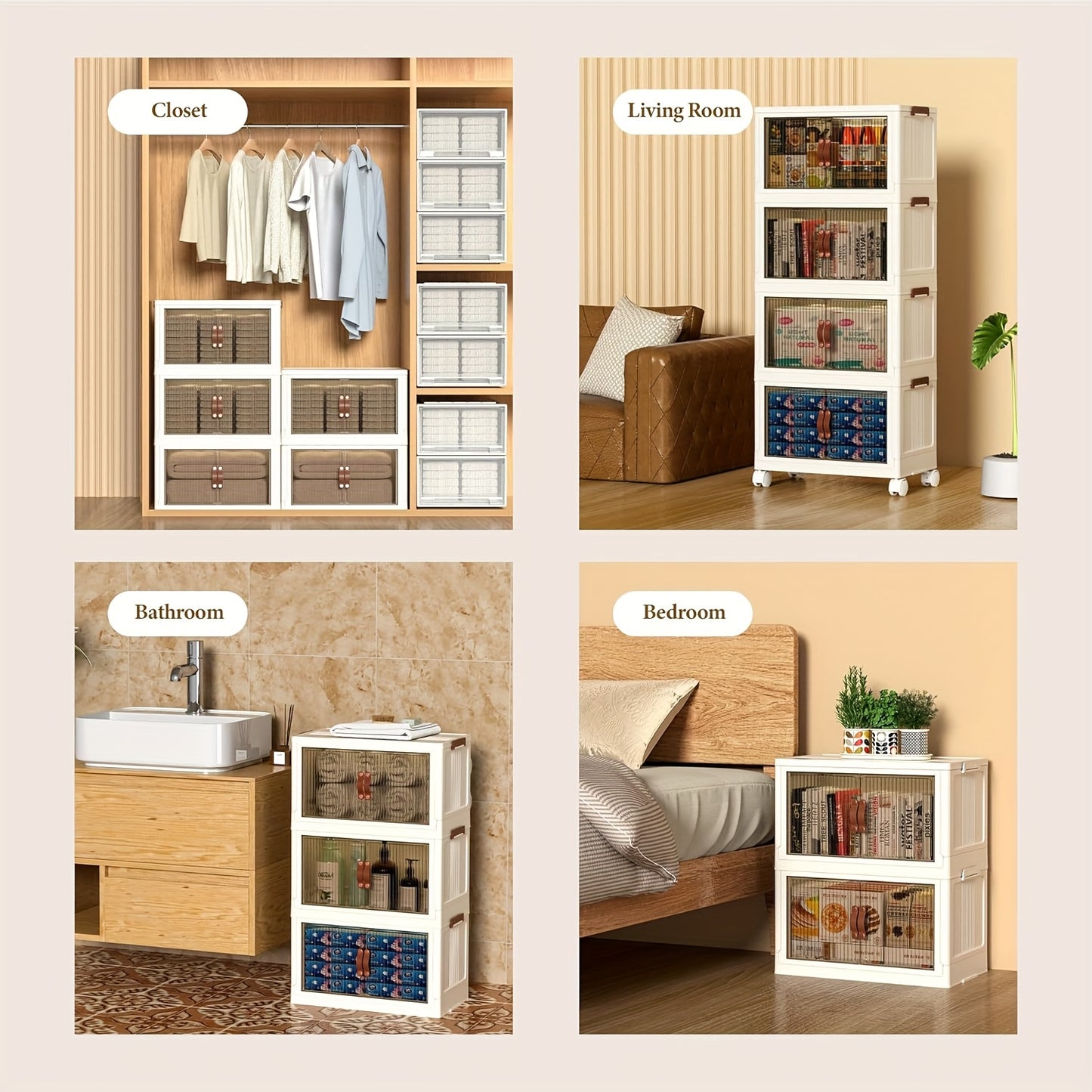 Foldable 19.69inch storage box 1/2/3 layers, large double opening storage organizer, large storage box with lid and wheels for clothes, snacks, and books, home office outdoor foldable container, kitchen storage cabinet