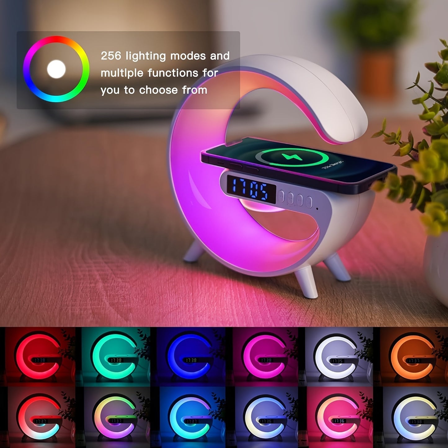 [Wireless Speaker] 1pc Kouzone Wireless Speaker | Dimmable Alarm Clock, Sunrise Simulation, Tabletop Mono Sound Machine with Night Light, USB Type-C, Button Control, 5.2 Surround Sound, Rechargeable Lithium Polymer Battery, I