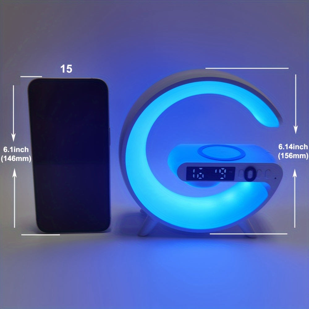 [Wireless Speaker] 1pc Kouzone Wireless Speaker | Dimmable Alarm Clock, Sunrise Simulation, Tabletop Mono Sound Machine with Night Light, USB Type-C, Button Control, 5.2 Surround Sound, Rechargeable Lithium Polymer Battery, I