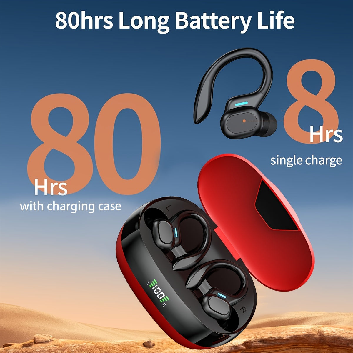 LIFEBEE True Wireless Earbuds with Mic, TWS In-Ear Headphones with ENC Noise Cancelling, Touch Control Volume, Wireless Sports Earhook, LED Display Charging Case, Semi-Open-Back, Compatible with Cellphones, 300mAh Rechargeabl