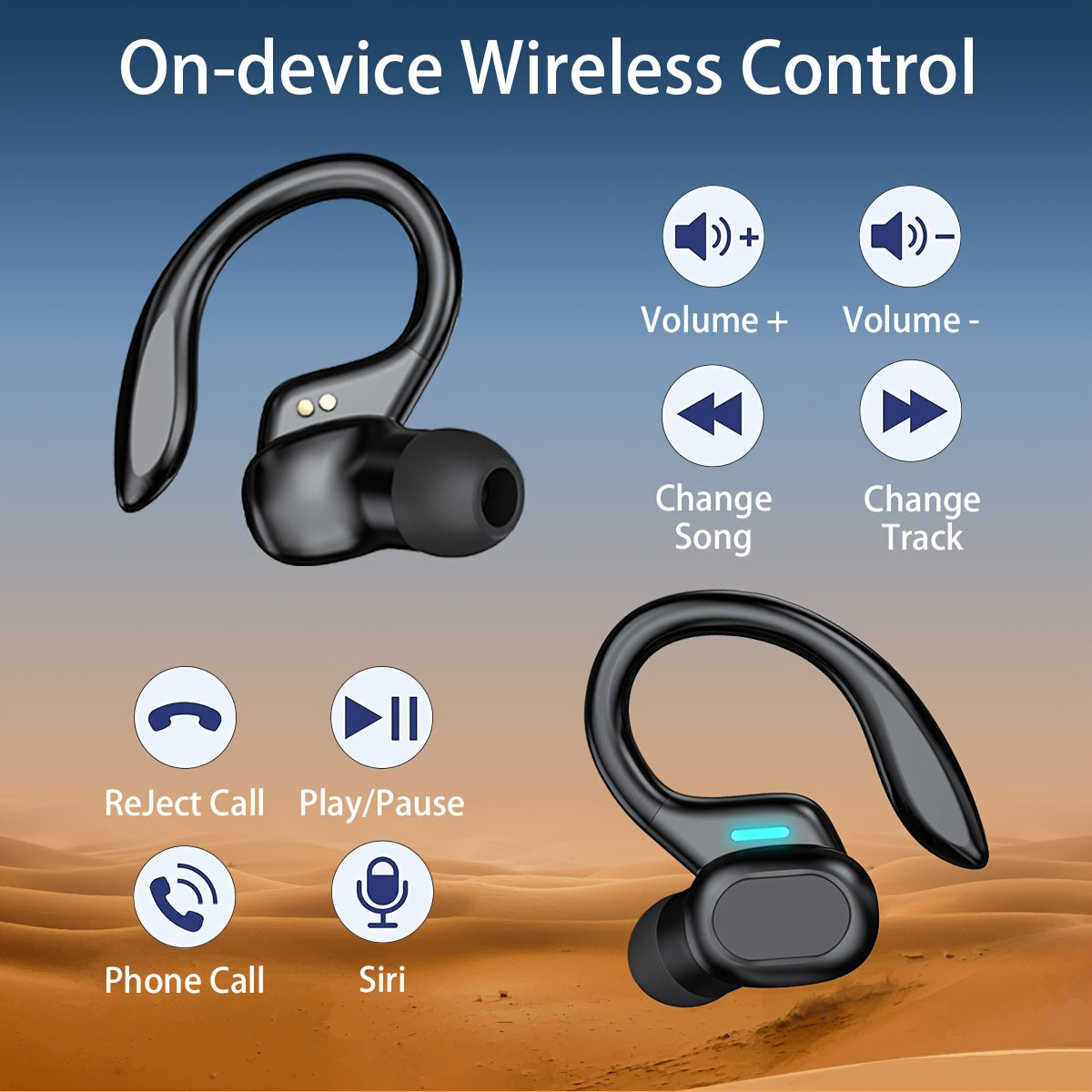LIFEBEE True Wireless Earbuds with Mic, TWS In-Ear Headphones with ENC Noise Cancelling, Touch Control Volume, Wireless Sports Earhook, LED Display Charging Case, Semi-Open-Back, Compatible with Cellphones, 300mAh Rechargeabl