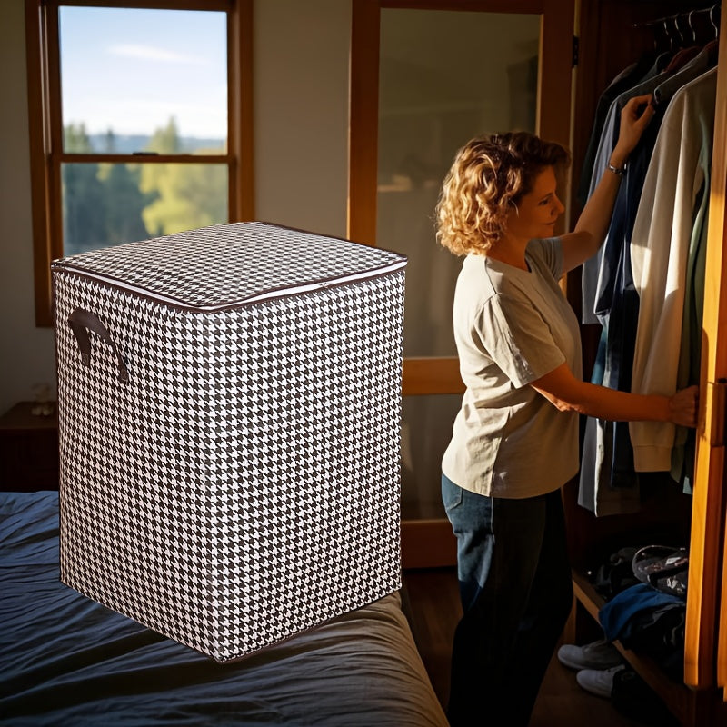 1pc Foldable Woven Storage Basket with Handles - Thick, Organizer for Clothes and Quilts, Ideal for Moving and Home Organization, Clothes Organizer Storage