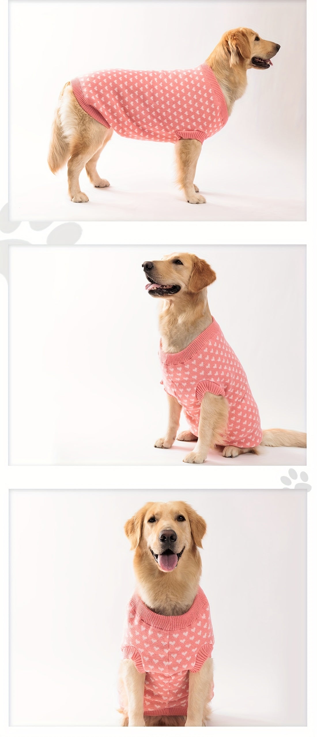 Dog Sweater with Pink Heart Design - Comfortable Knitwear for Dogs of All Sizes, Soft And Warm Pullover for Pets