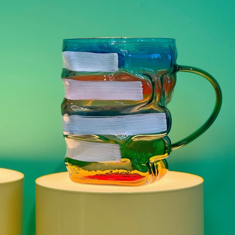 Handcrafted Ceramic 3D Stacked Books Glass Cup - Vibrant Mosaic Art Coffee Glass Cup for Literature Lovers, Readers & Writers - Unique Bookworm Gift for Book Collectors & Bibliophiles, Artistic Drinkware, Mosaic Effect