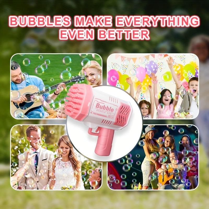 MAMXUAN Youngsters' 40-Hole Bubble Blaster Gun with LED Light - Portable Electric Bubble Maker for Outdoor Fun, Blue & Pink Plastic Bubble Guns for Boys and Girls (Bubbles Not Included)