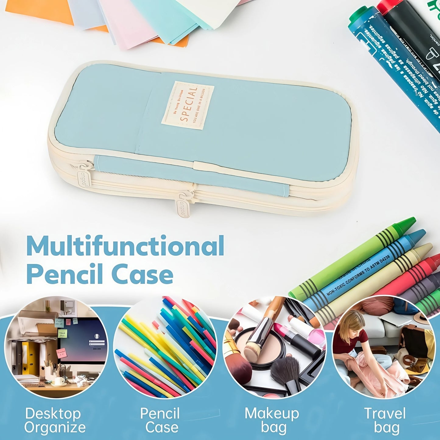 Extra Large Waterproof Pencil Case – Simple Fabric Organizer for Students, Office Supplies & Desktop Storage