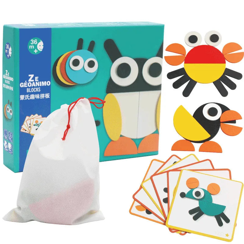 155 Pcs Wooden Pattern Blocks Set Geometric Shape Puzzle Kindergarten Classic Educational Montessori Tangram Toys for Kids