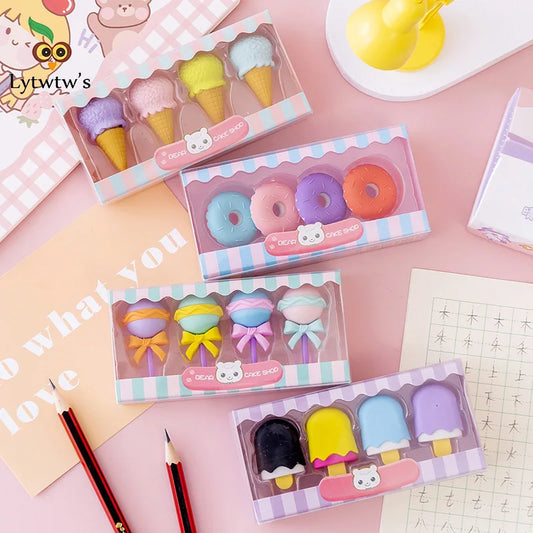 Kawaii Lollipop & Ice Cream Eraser Set – Sweet Cartoon Stationery for Kids, School & Office Supplies