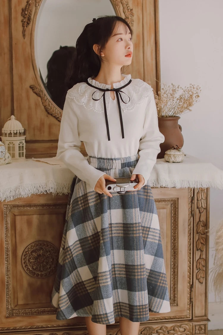 2025 Autumn Winter Elegant Women Skirts Vintage Plaid Woolen Woven High Quality High-waisted Vintage Sweet Female Skirt Woman