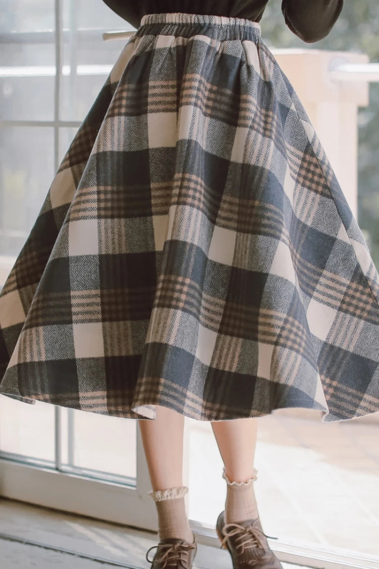 2025 Autumn Winter Elegant Women Skirts Vintage Plaid Woolen Woven High Quality High-waisted Vintage Sweet Female Skirt Woman