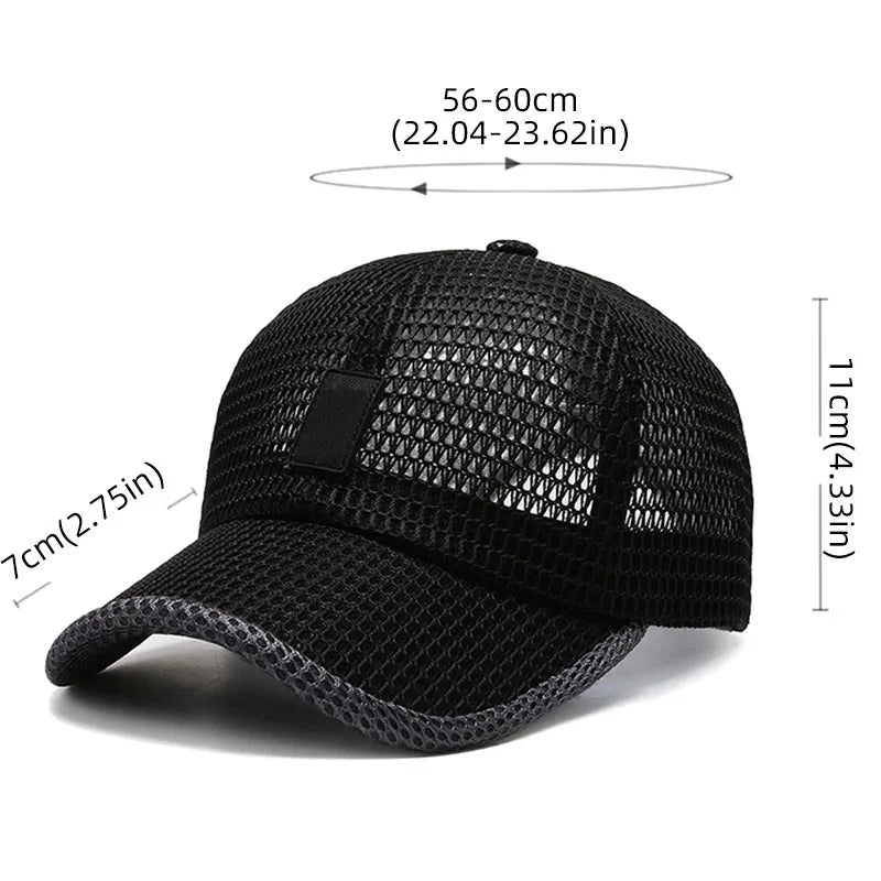 Summer Men Fishing Baseball Cap Casual Breathable Mesh Snapback Hat Man Black Sport Adjustable Sun Hat
