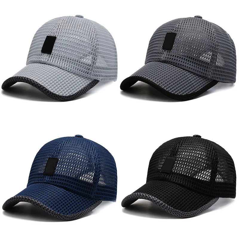 Summer Men Fishing Baseball Cap Casual Breathable Mesh Snapback Hat Man Black Sport Adjustable Sun Hat