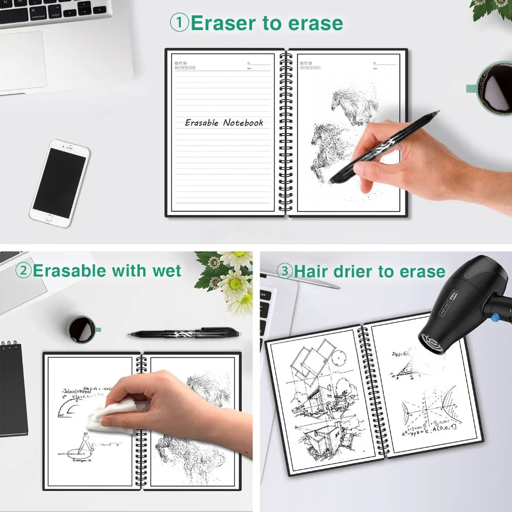 Smart Reusable Notebook – Erasable Lined Journal with Pen for School, Office & Creative Notes