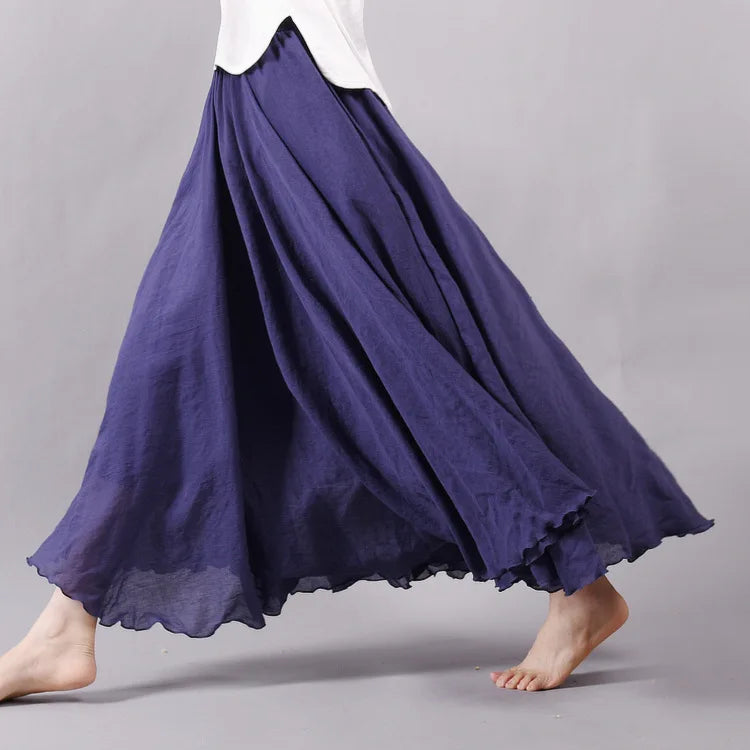 Women's Elegant High Waist Linen Maxi Skirt 2024 Summer Ladies Casual Elastic Waist 2 Layers Skirts saia feminina