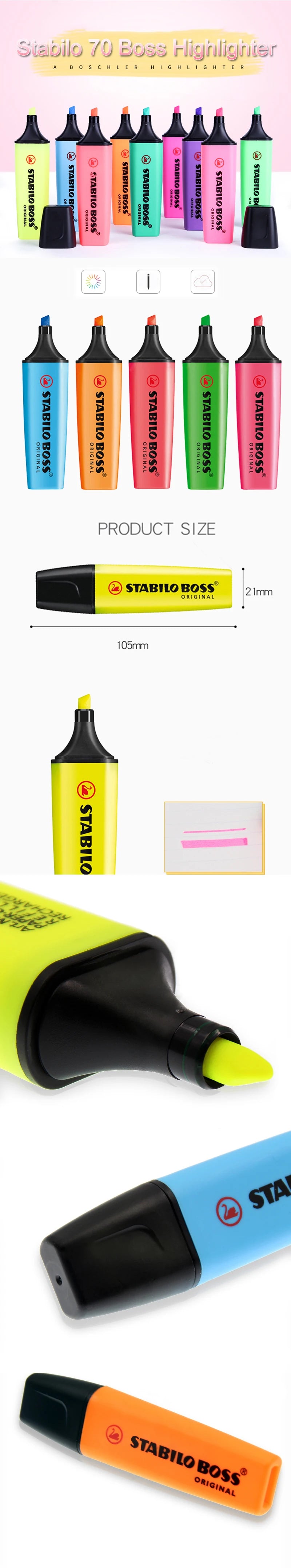 German Stabilo 70 Boss Highlighter Candy Color Hand Account Water-based Boss Student Signature Office 9 Colors Available
