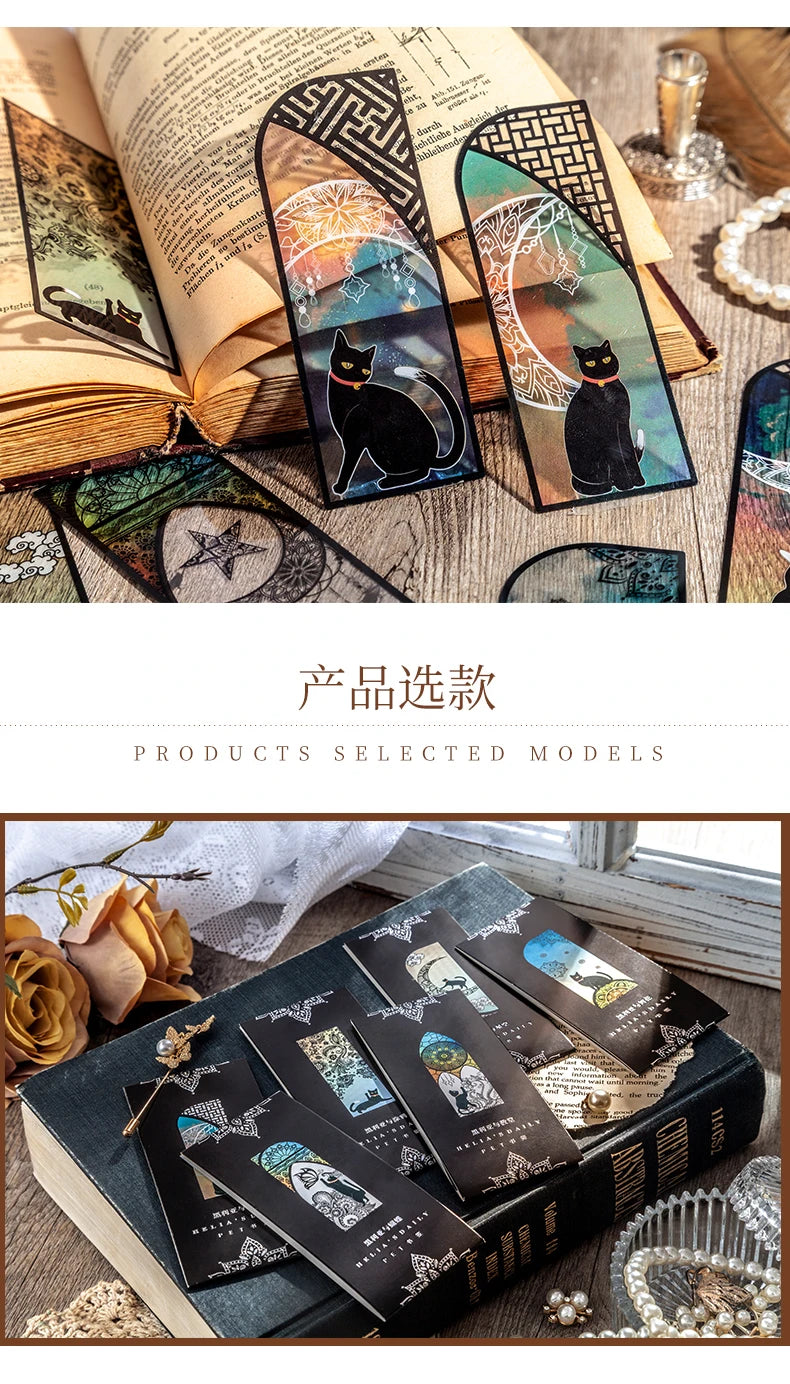 6-Piece Black Cat Bookmark Set – Matte PVC Retro Page Markers for Reading, Journaling & School Supplies