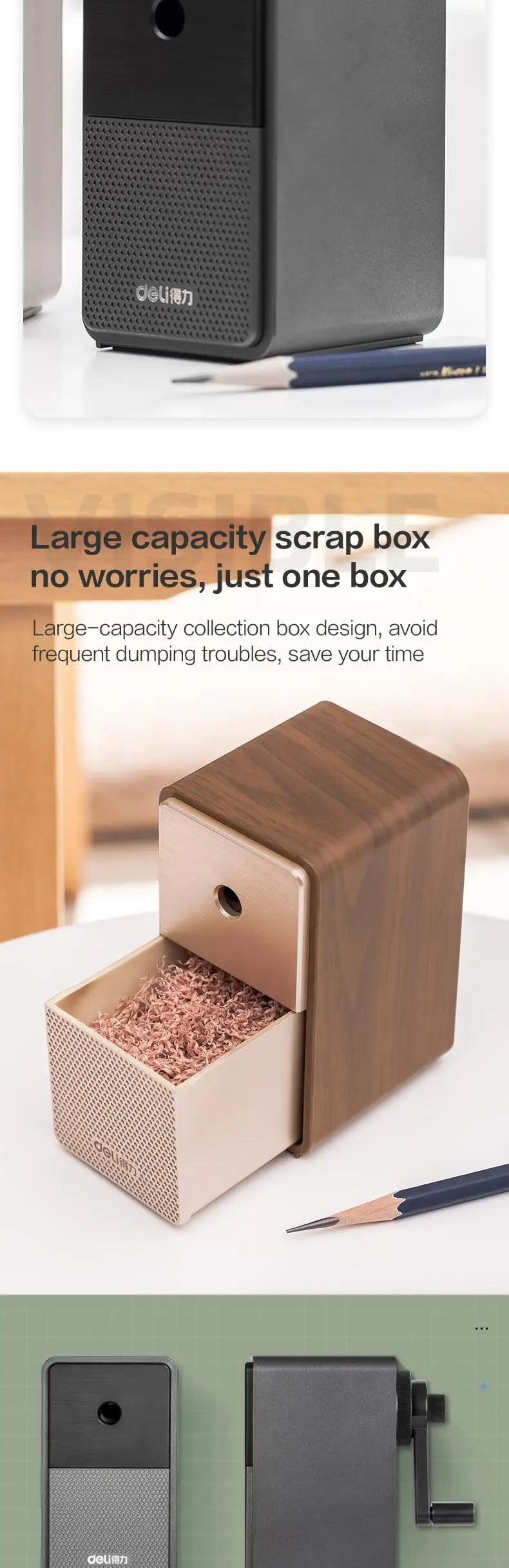 DELI Adjustable Pencil Sharpener – Hand Crank Table Machine with Long-Lasting Blade for School, Office & Art Supplies