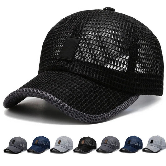 Summer Men Fishing Baseball Cap Casual Breathable Mesh Snapback Hat Man Black Sport Adjustable Sun Hat