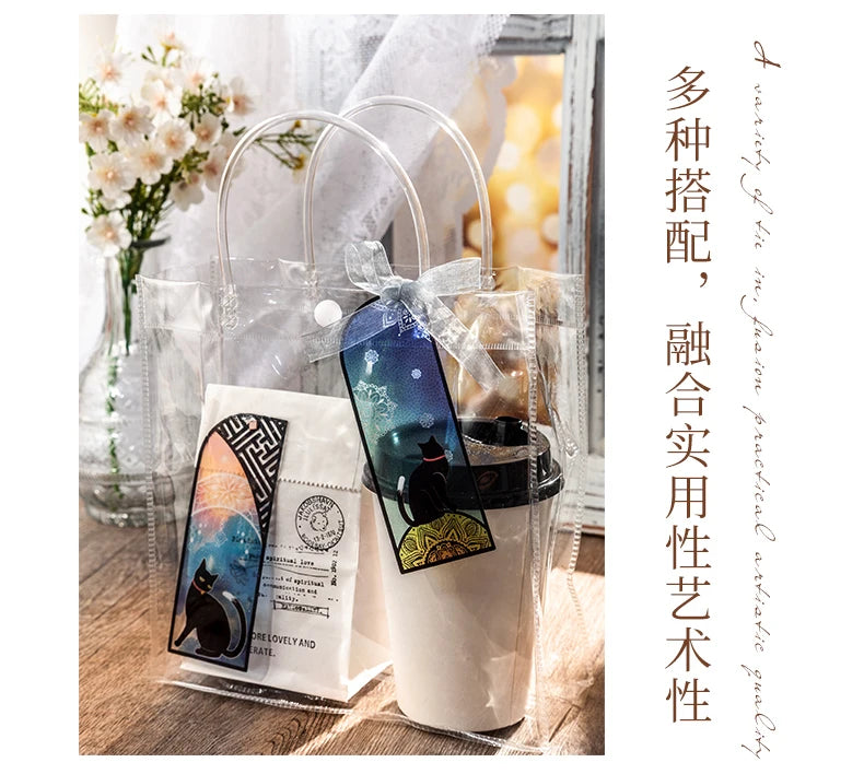 6-Piece Black Cat Bookmark Set – Matte PVC Retro Page Markers for Reading, Journaling & School Supplies