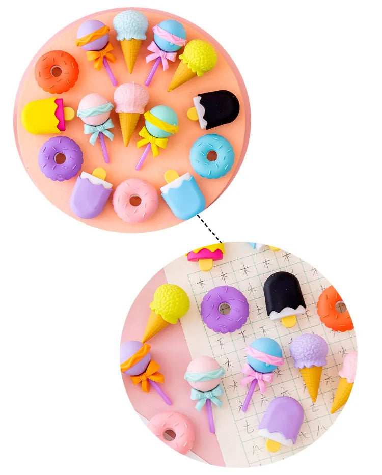 Kawaii Lollipop & Ice Cream Eraser Set – Sweet Cartoon Stationery for Kids, School & Office Supplies