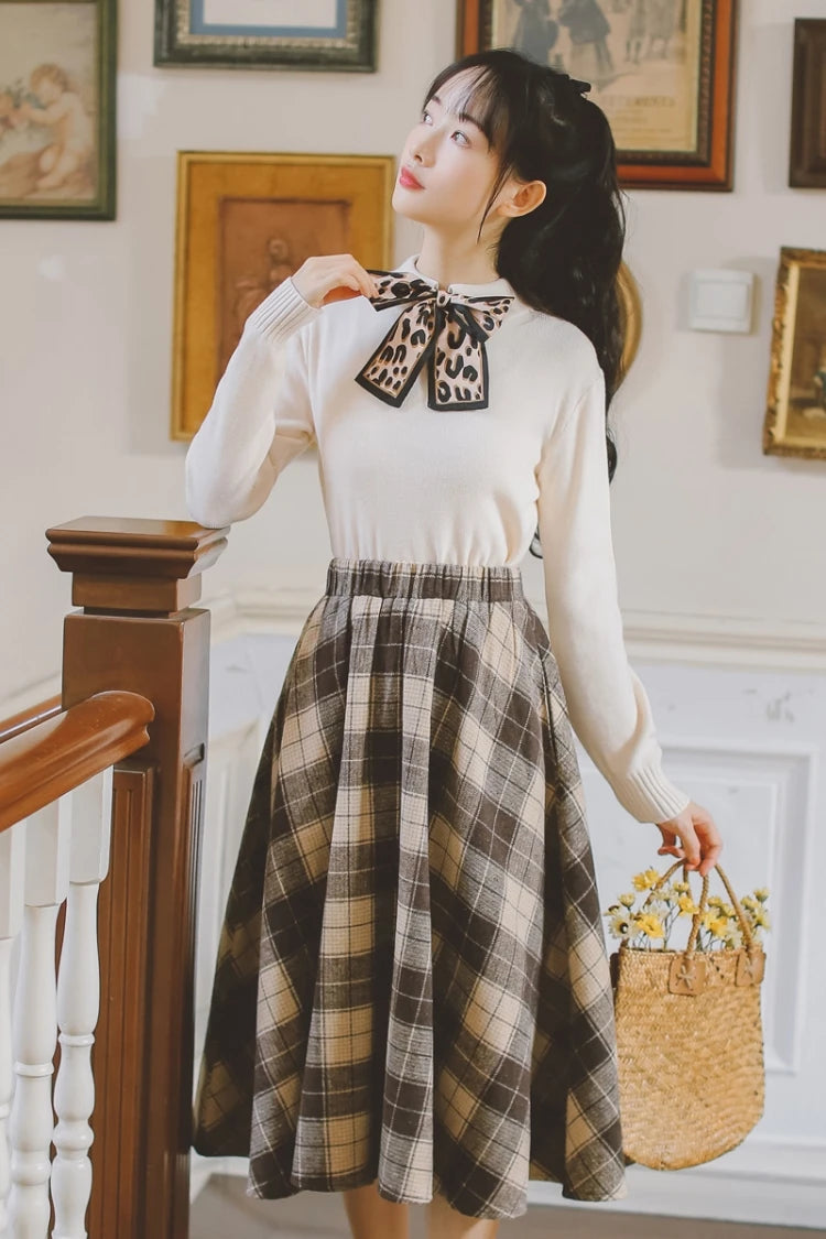 2025 Autumn Winter Elegant Women Skirts Vintage Plaid Woolen Woven High Quality High-waisted Vintage Sweet Female Skirt Woman