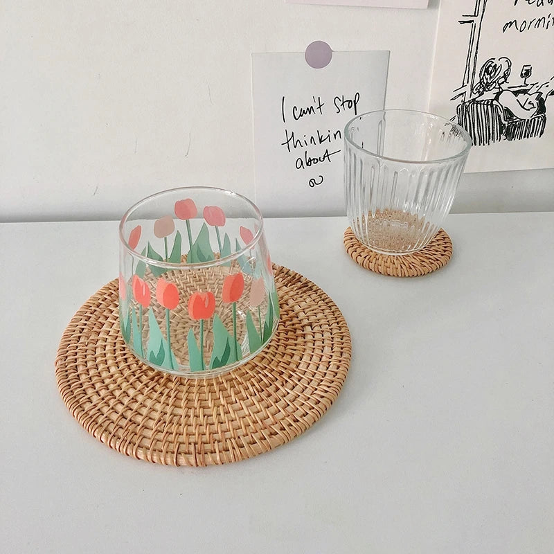Rattan Table Mats Round  Placemat for Home Office Coffee Cup Pad Handmade Woven Insulation Heat Coasters  Dinner Table Decor