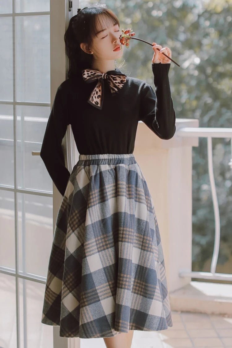 2025 Autumn Winter Elegant Women Skirts Vintage Plaid Woolen Woven High Quality High-waisted Vintage Sweet Female Skirt Woman