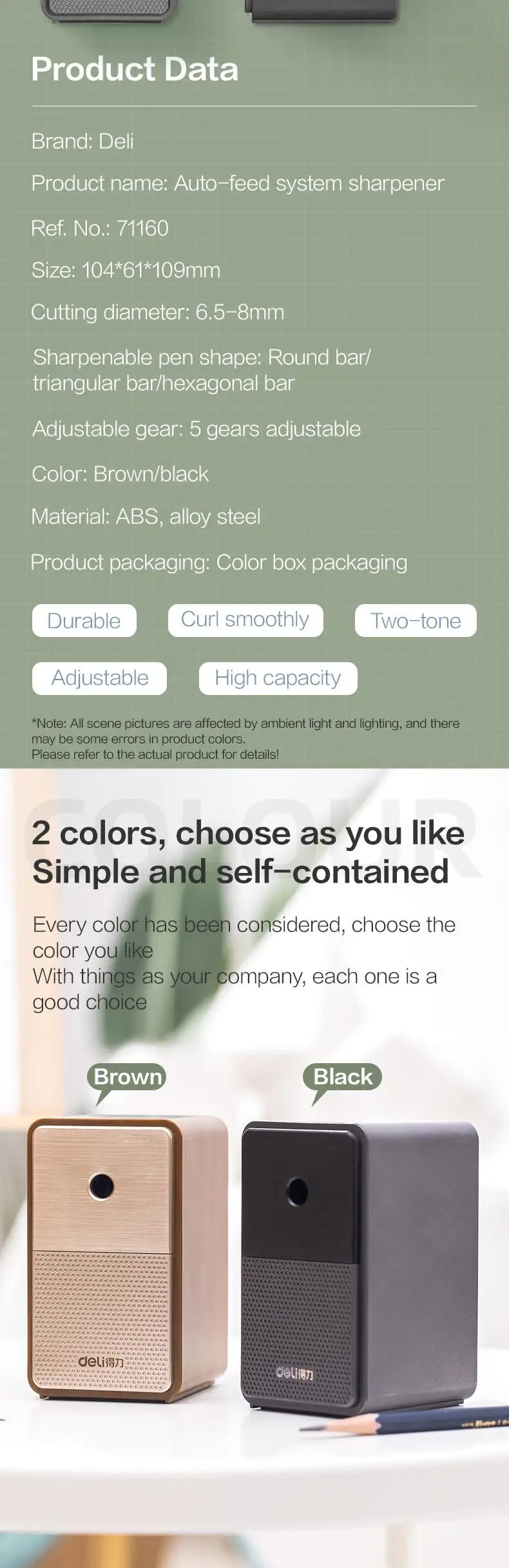 DELI Adjustable Pencil Sharpener – Hand Crank Table Machine with Long-Lasting Blade for School, Office & Art Supplies