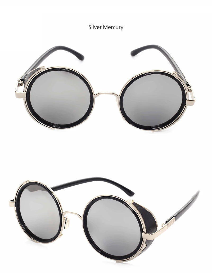 Retro Steampunk Sunglasses Men Women Round Metal Shields Sun Glasses Brand Designer Fashion Eyewear Mirror Lens UV400