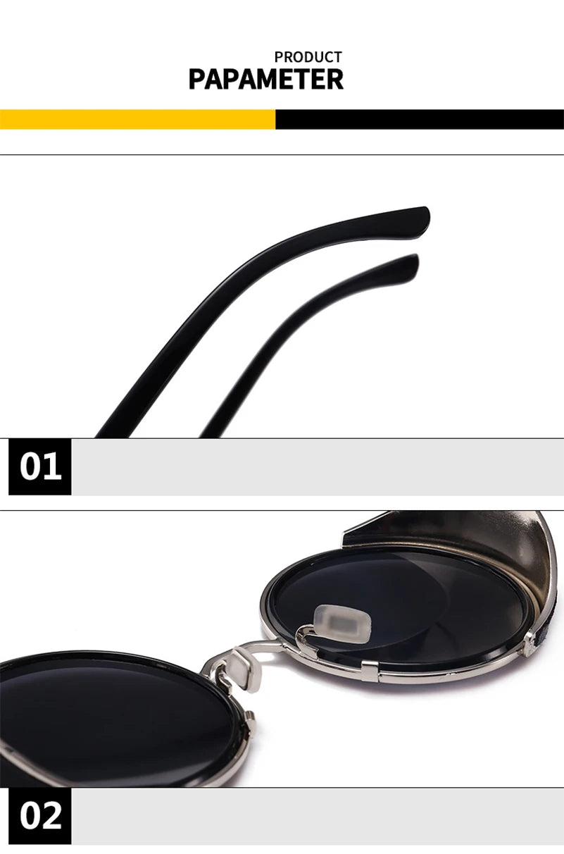 Retro Steampunk Sunglasses Men Women Round Metal Shields Sun Glasses Brand Designer Fashion Eyewear Mirror Lens UV400