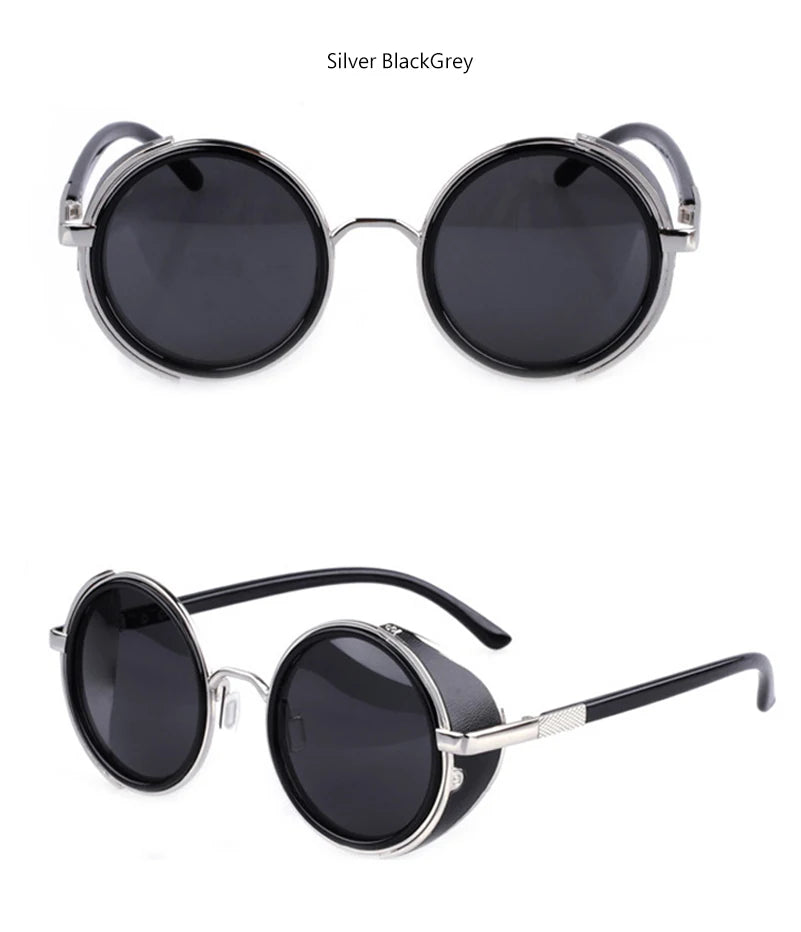 Retro Steampunk Sunglasses Men Women Round Metal Shields Sun Glasses Brand Designer Fashion Eyewear Mirror Lens UV400