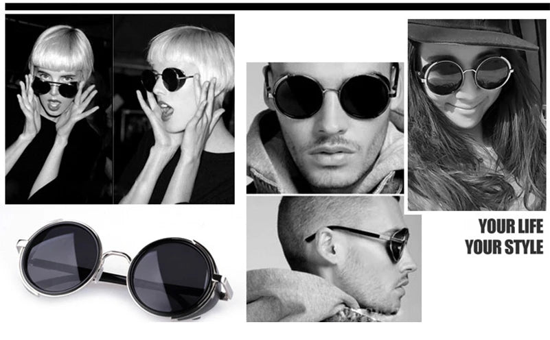 Retro Steampunk Sunglasses Men Women Round Metal Shields Sun Glasses Brand Designer Fashion Eyewear Mirror Lens UV400