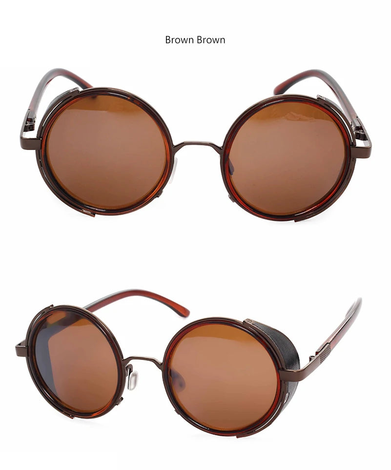 Retro Steampunk Sunglasses Men Women Round Metal Shields Sun Glasses Brand Designer Fashion Eyewear Mirror Lens UV400