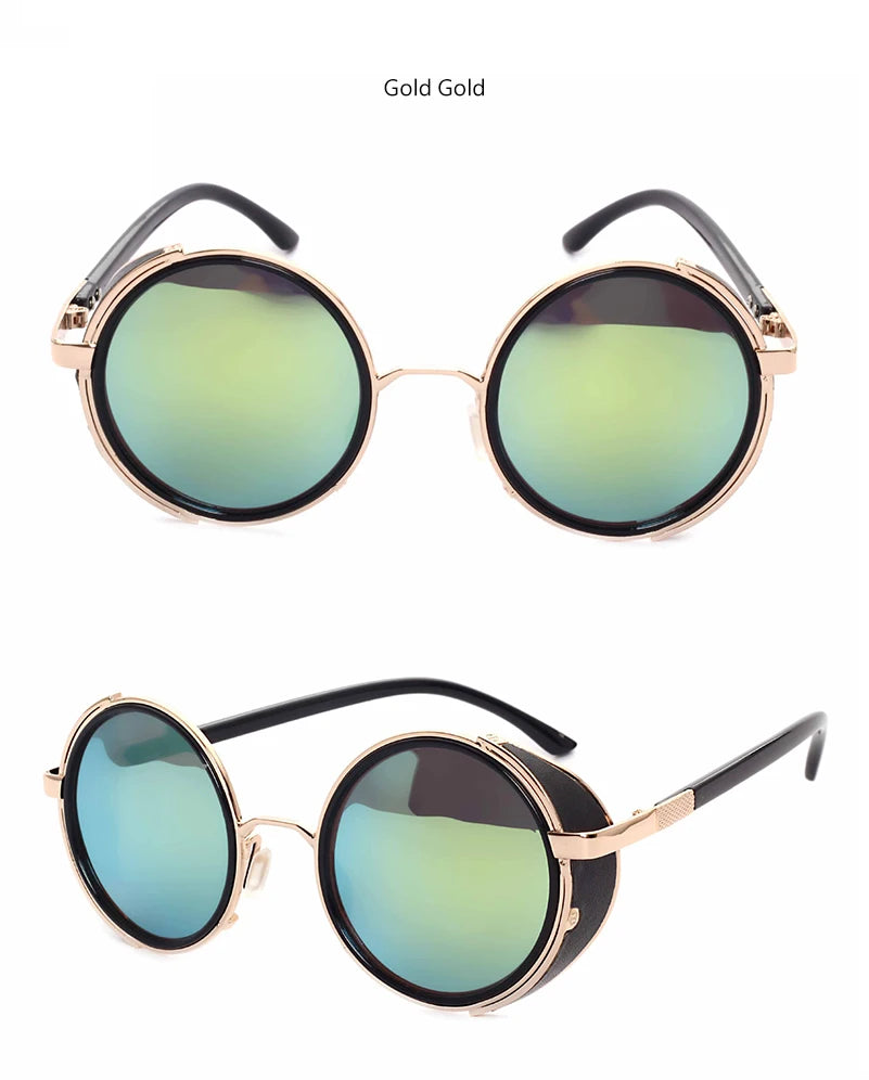 Retro Steampunk Sunglasses Men Women Round Metal Shields Sun Glasses Brand Designer Fashion Eyewear Mirror Lens UV400