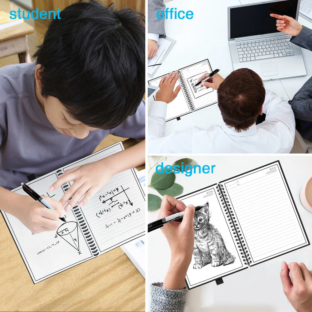 Smart Reusable Notebook – Erasable Lined Journal with Pen for School, Office & Creative Notes