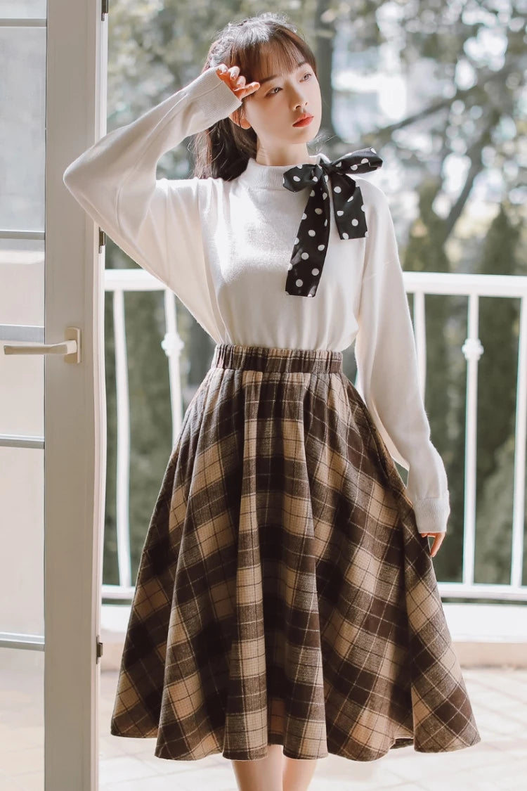 2025 Autumn Winter Elegant Women Skirts Vintage Plaid Woolen Woven High Quality High-waisted Vintage Sweet Female Skirt Woman