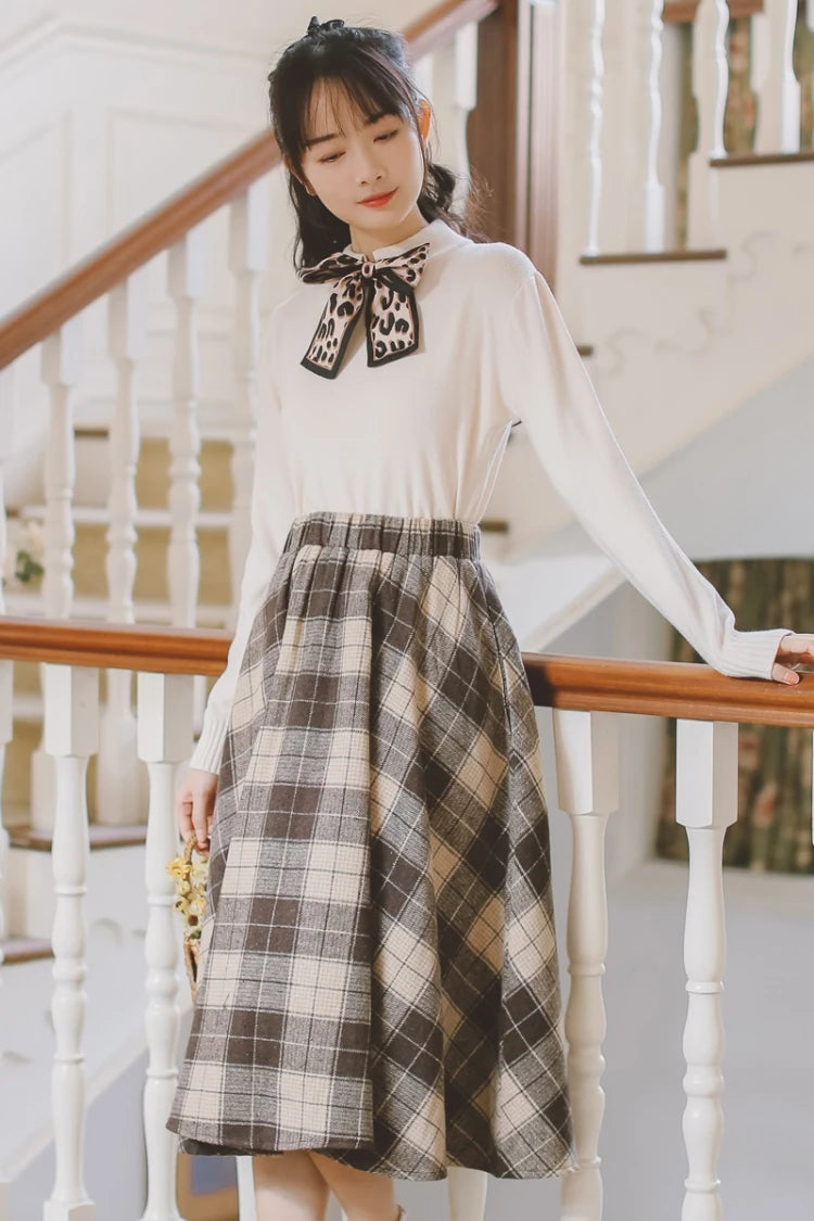 2025 Autumn Winter Elegant Women Skirts Vintage Plaid Woolen Woven High Quality High-waisted Vintage Sweet Female Skirt Woman