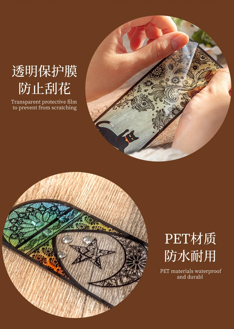 6-Piece Black Cat Bookmark Set – Matte PVC Retro Page Markers for Reading, Journaling & School Supplies