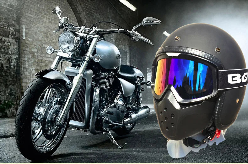 Motorcycle Face Mask Skull Open Face Helmet Mask Anti-UV Dust Helmets Goggles Vintage Mask Men Balaclava Winter Ski Face Shield