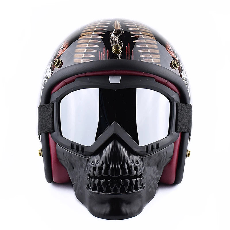 Motorcycle Face Mask Skull Open Face Helmet Mask Anti-UV Dust Helmets Goggles Vintage Mask Men Balaclava Winter Ski Face Shield