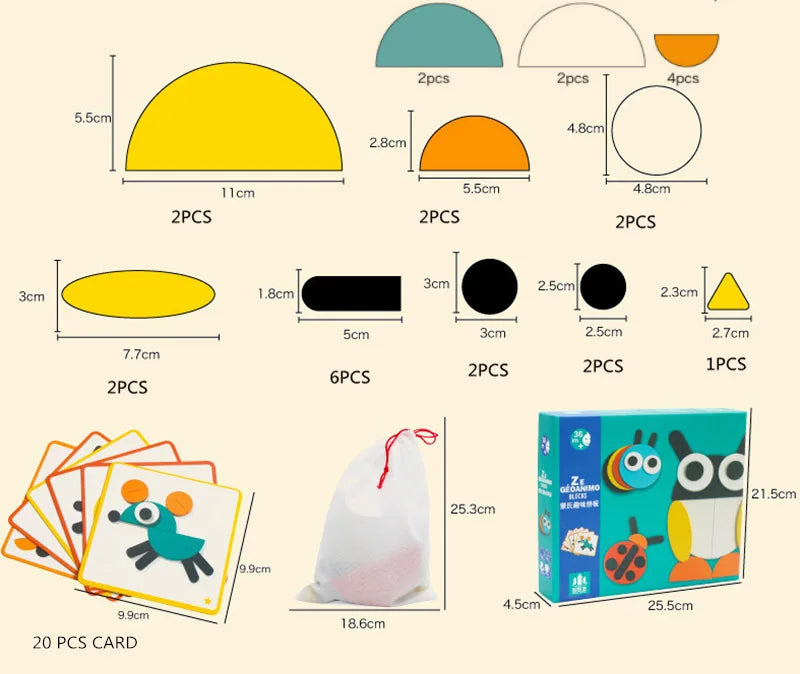 155 Pcs Wooden Pattern Blocks Set Geometric Shape Puzzle Kindergarten Classic Educational Montessori Tangram Toys for Kids