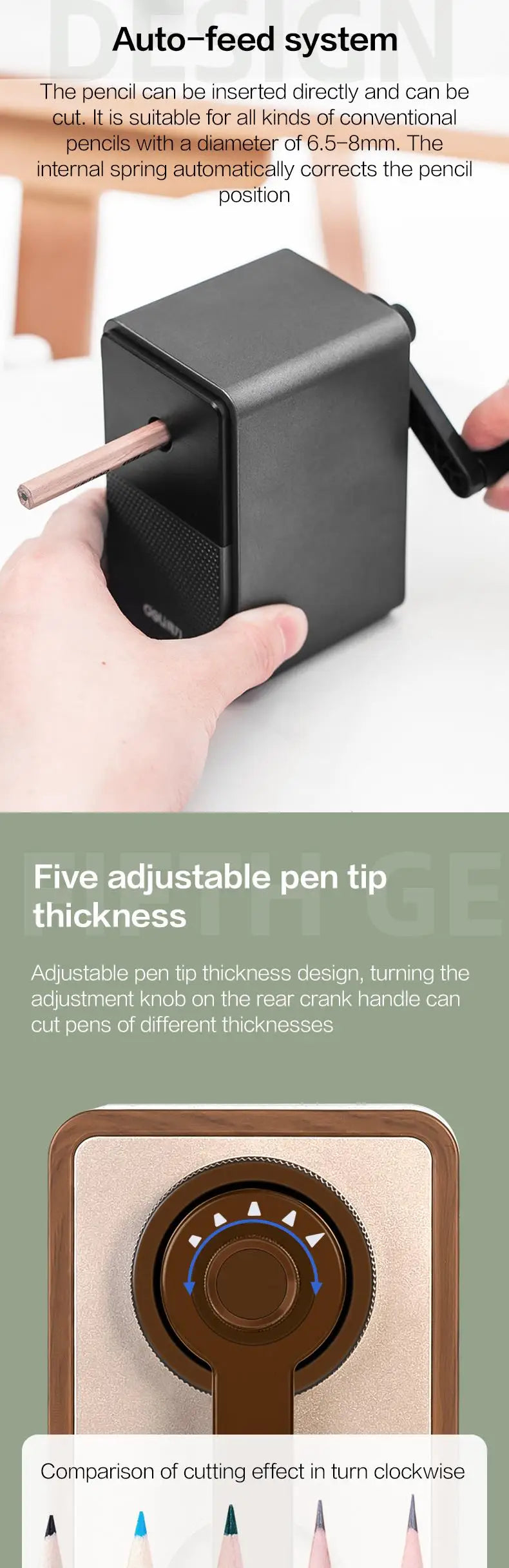 DELI Adjustable Pencil Sharpener – Hand Crank Table Machine with Long-Lasting Blade for School, Office & Art Supplies