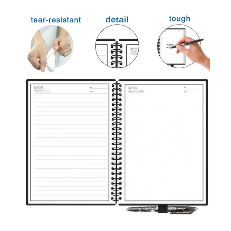 Smart Reusable Notebook – Erasable Lined Journal with Pen for School, Office & Creative Notes