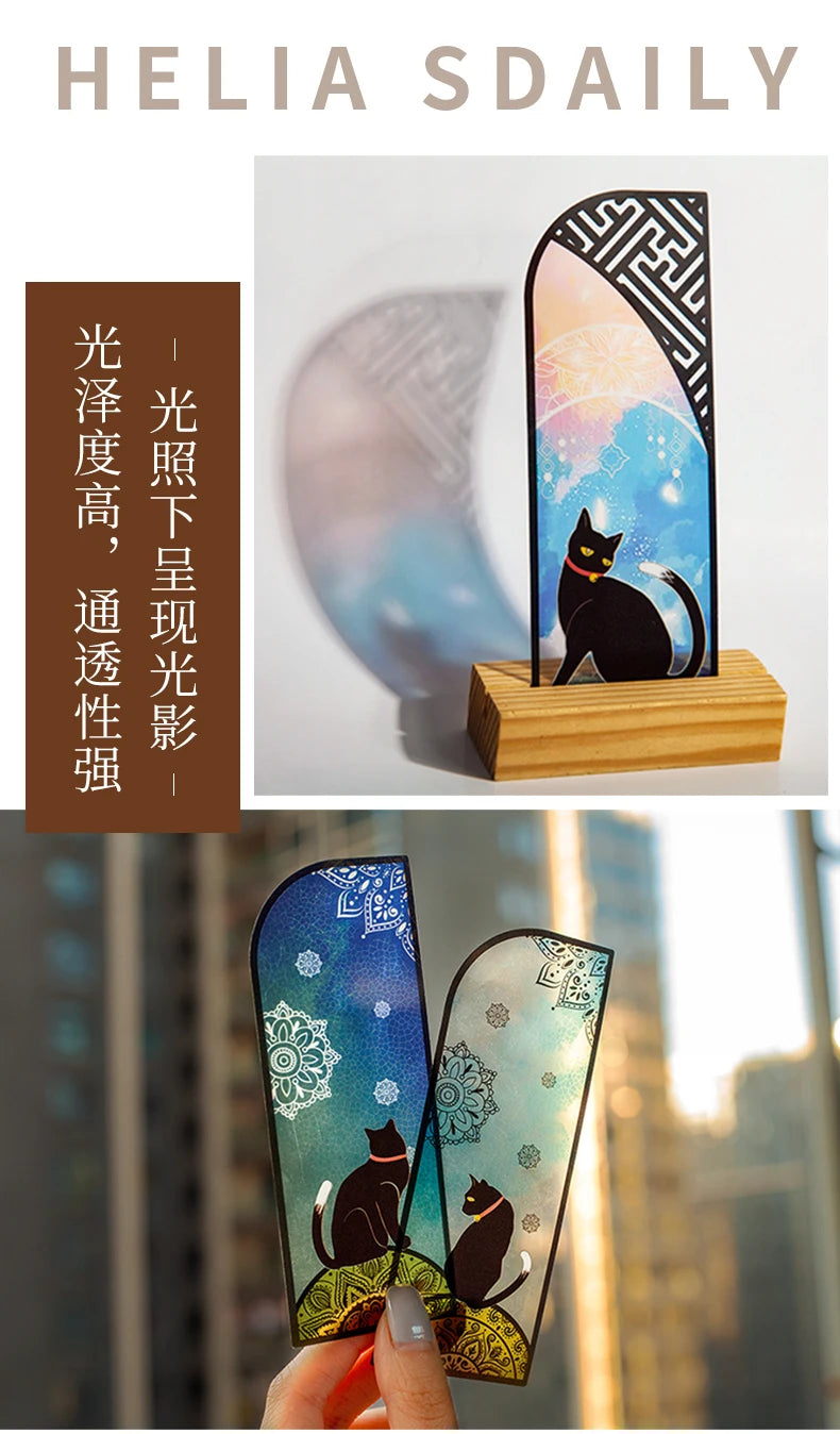 6-Piece Black Cat Bookmark Set – Matte PVC Retro Page Markers for Reading, Journaling & School Supplies