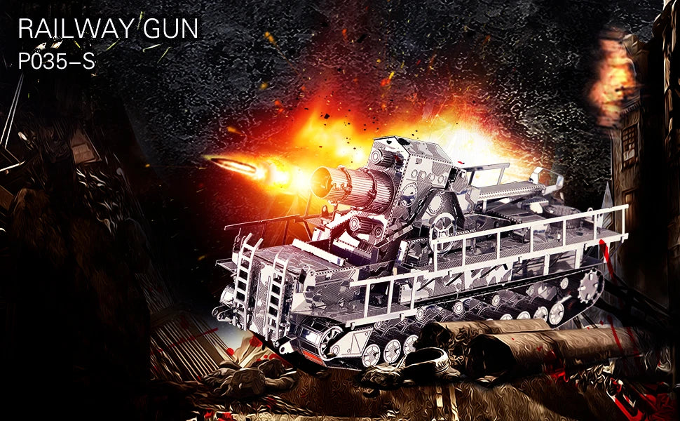 Piececool 3D Metal Puzzle Model Building Kits-Railway Gun DIY Jigsaw Toy Christmas Birthday Gifts for Adults