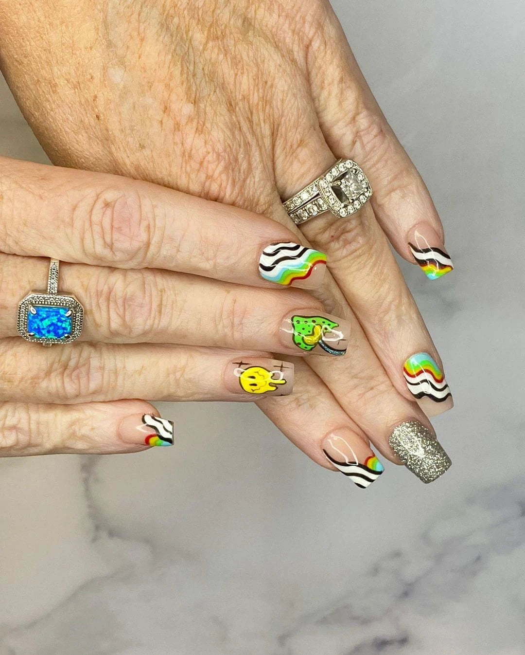 12 patterns Trippy Smile Face Nails Water Decals Mushroom Slider Decals Trippy Nail Art Rainbow Transfer Sticker Decals Eyes