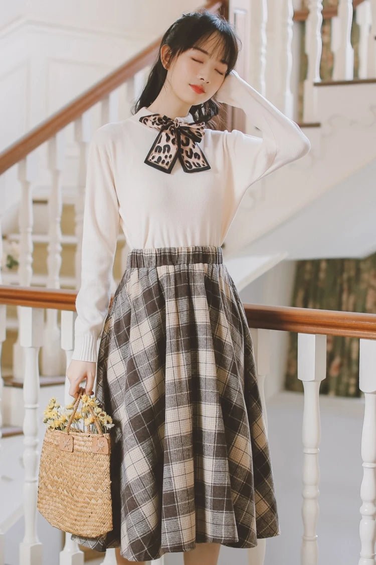 2025 Autumn Winter Elegant Women Skirts Vintage Plaid Woolen Woven High Quality High-waisted Vintage Sweet Female Skirt Woman