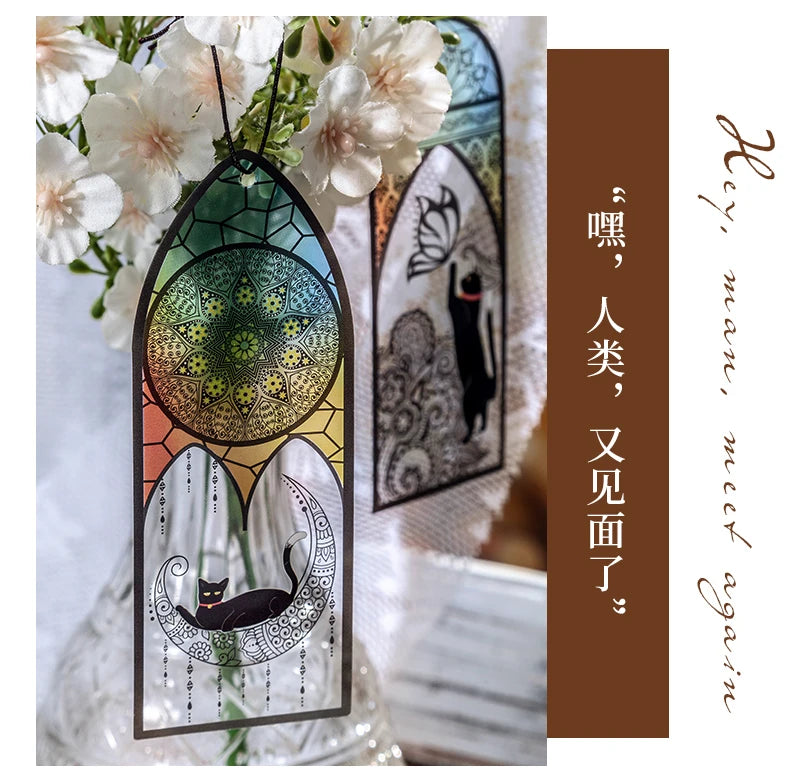 6-Piece Black Cat Bookmark Set – Matte PVC Retro Page Markers for Reading, Journaling & School Supplies